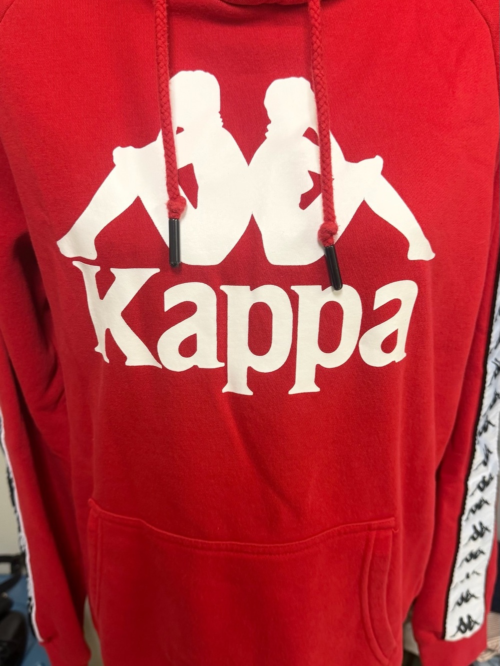 Kappa Red Hoodie with White Logo and Side Tape